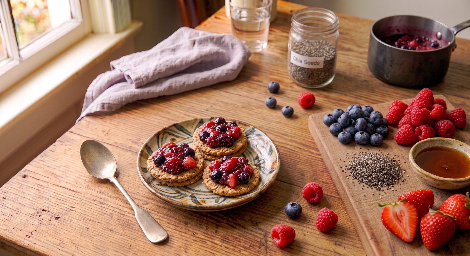 Berry Chia Jam with Oat Crackers