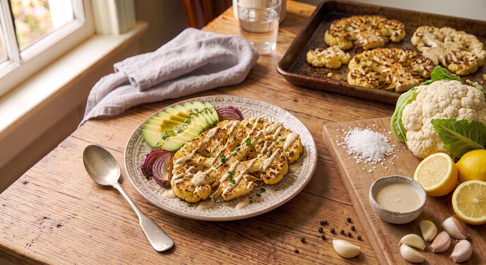 Creamy Tahini Cauliflower Steaks